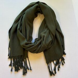 Lily Morgan Olive Green Super Soft Rectangular Scarf with Fringe